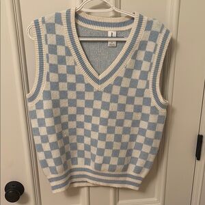 Abound Blue and White Checkered V-Neck Sweater